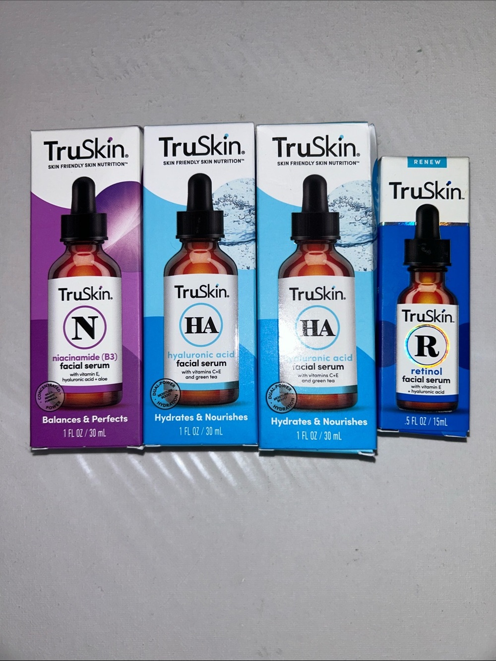 4X BNIB TruSkin Skincare Serum Bundle - Niacinamide, Hyaluronic Acid, Retinol